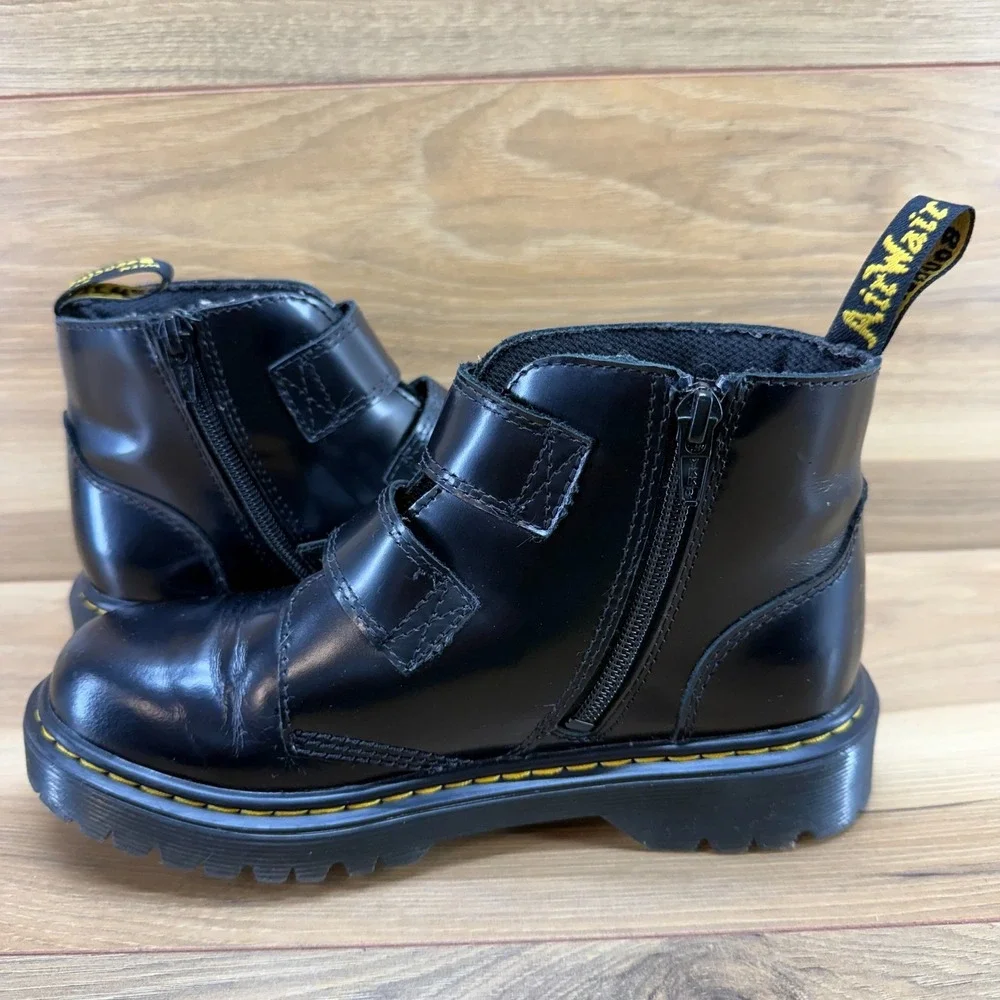 Dr Martens Devon Bex Girls Youth 4 Black Star Chunky Boots Punk Rock Metal Goth
